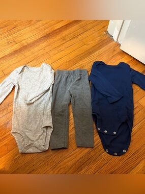 Kids Long Sleeve Onesies & Pants Set - Gray, Dark Gray, Navy